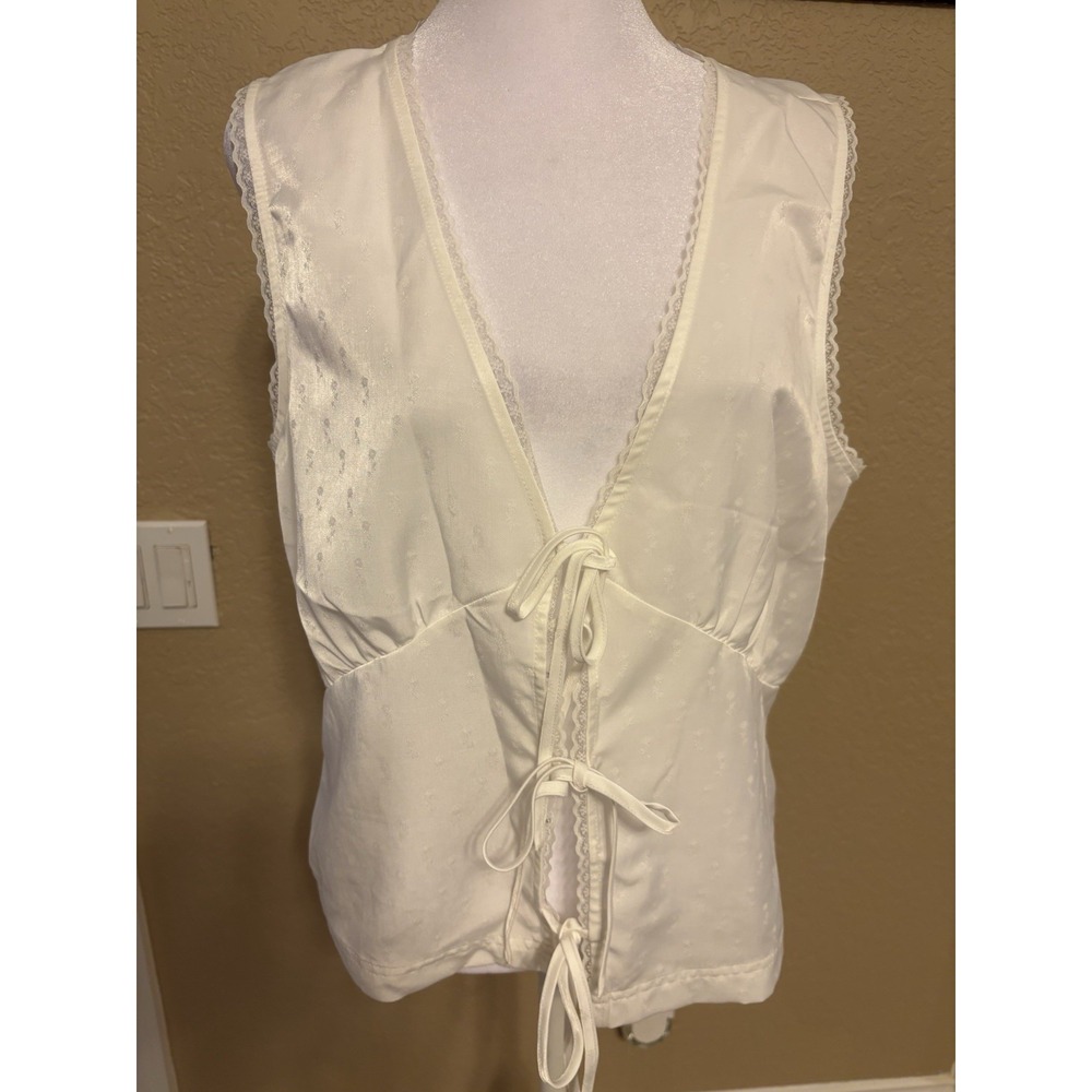 1. State Lace Trim Tie Front Satin Vest Top, Off White, Large‎
